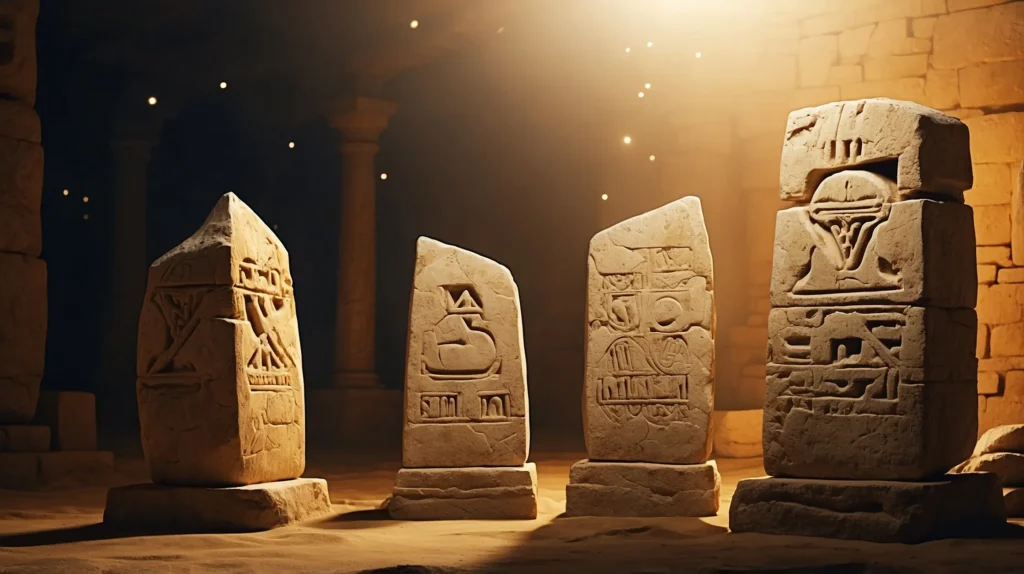 The Ancient Evolution of Letter S from Teeth to Curves Ancient stone tablets showing evolution of letter S from tooth symbols to modern form