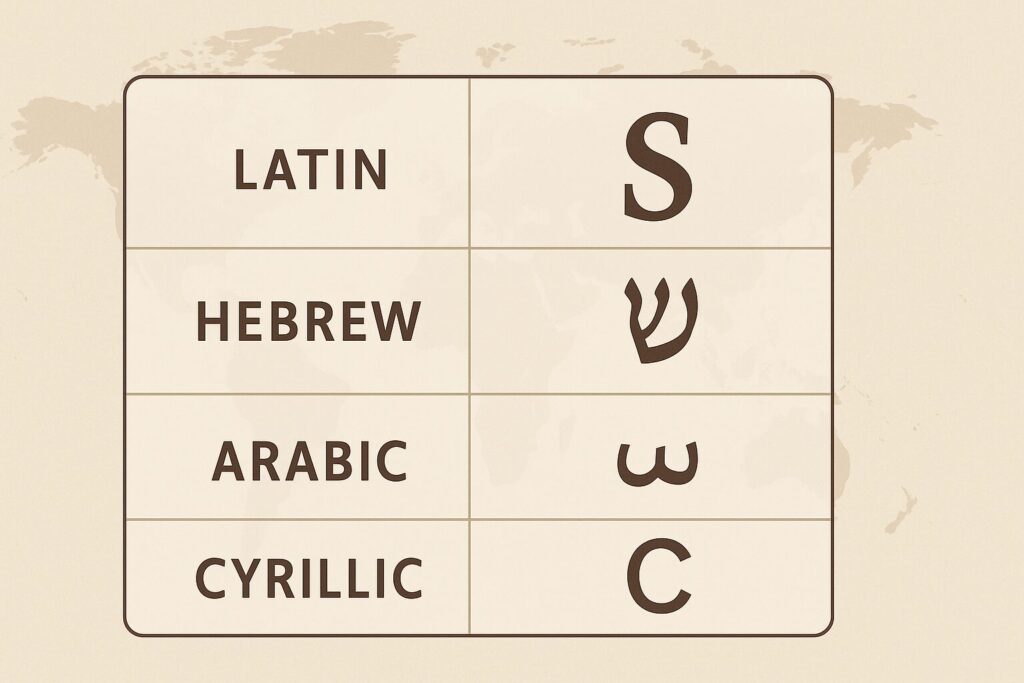 Letter S Around the World: A Cross-Cultural Writing Journey Global comparison of letter S across Latin, Hebrew, Arabic, and Cyrillic writing systems