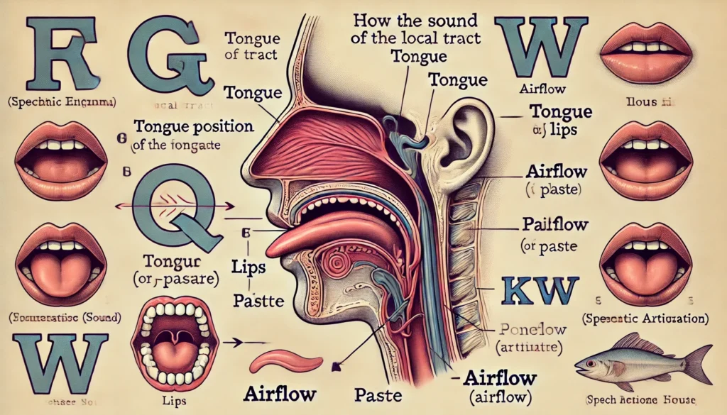 Diagram showing how the letter Q sound is produced in the mouth